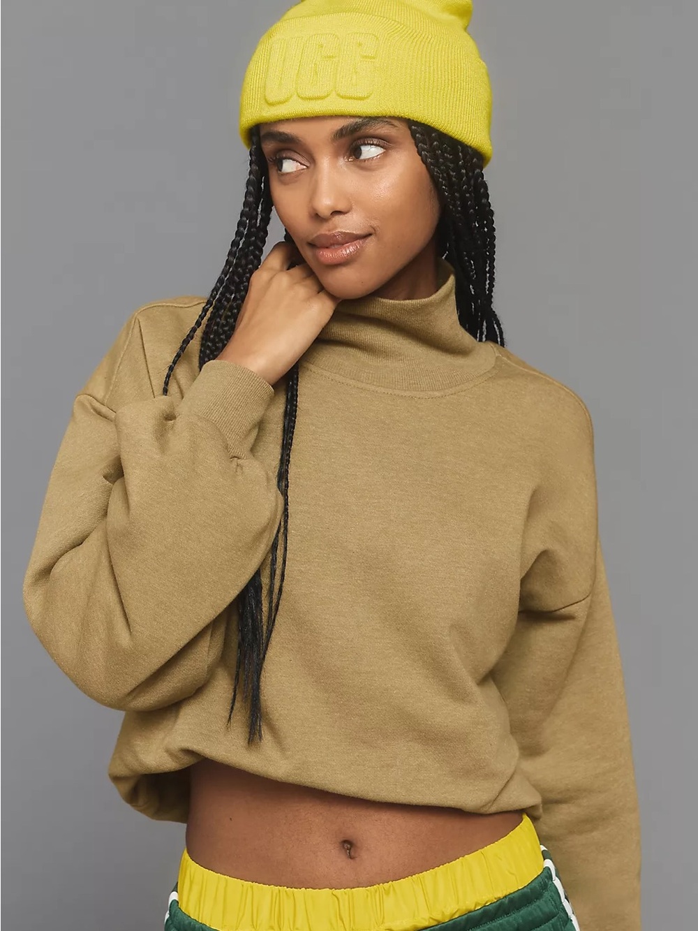 Pilcro Anthropologie Funnel-Neck Bubble-Hem Olive GreenSweatshirt Size Small